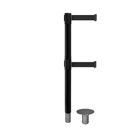 Montour Line Stanchion Dual Belt Bar.Removable Base Black Post 11ft.Black Belt P400DR-BK-BK-110